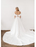 Off Shoulder Ivory Lace Satin Open Back Sweet Wedding Dress